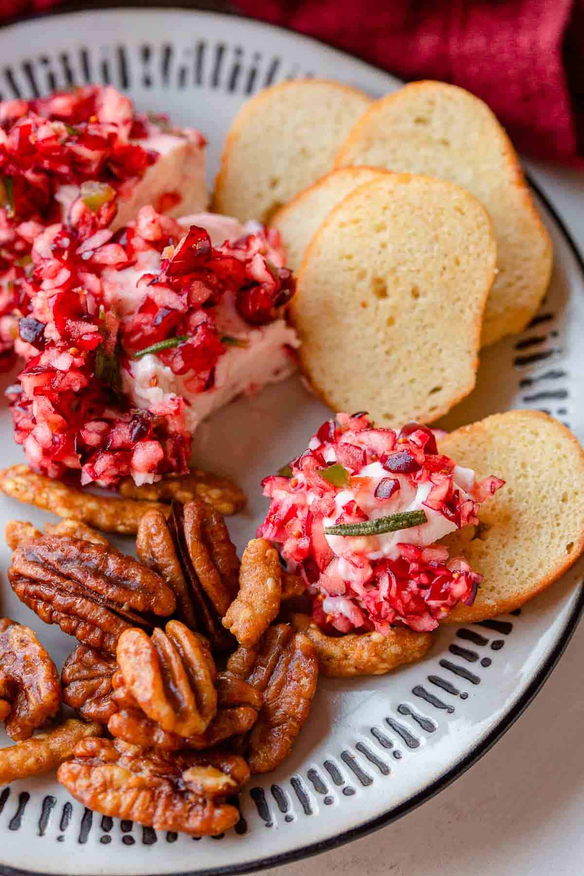 Cold cranberry jalapeno dip with crostini.