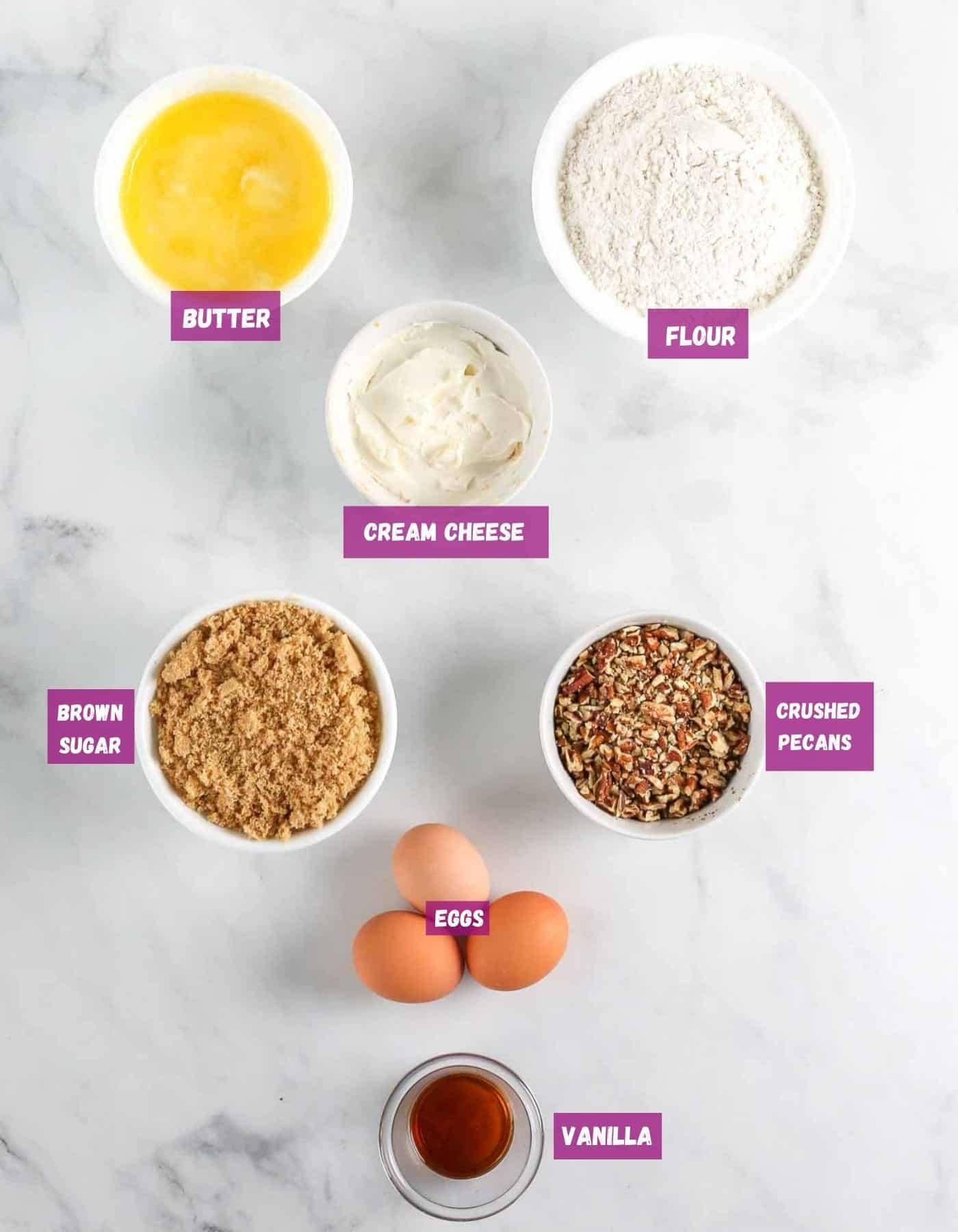 Ingredients to make homemade pecan tassie nut cups on table.