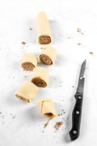 Rolled pie crust cut into bite sized pieces.