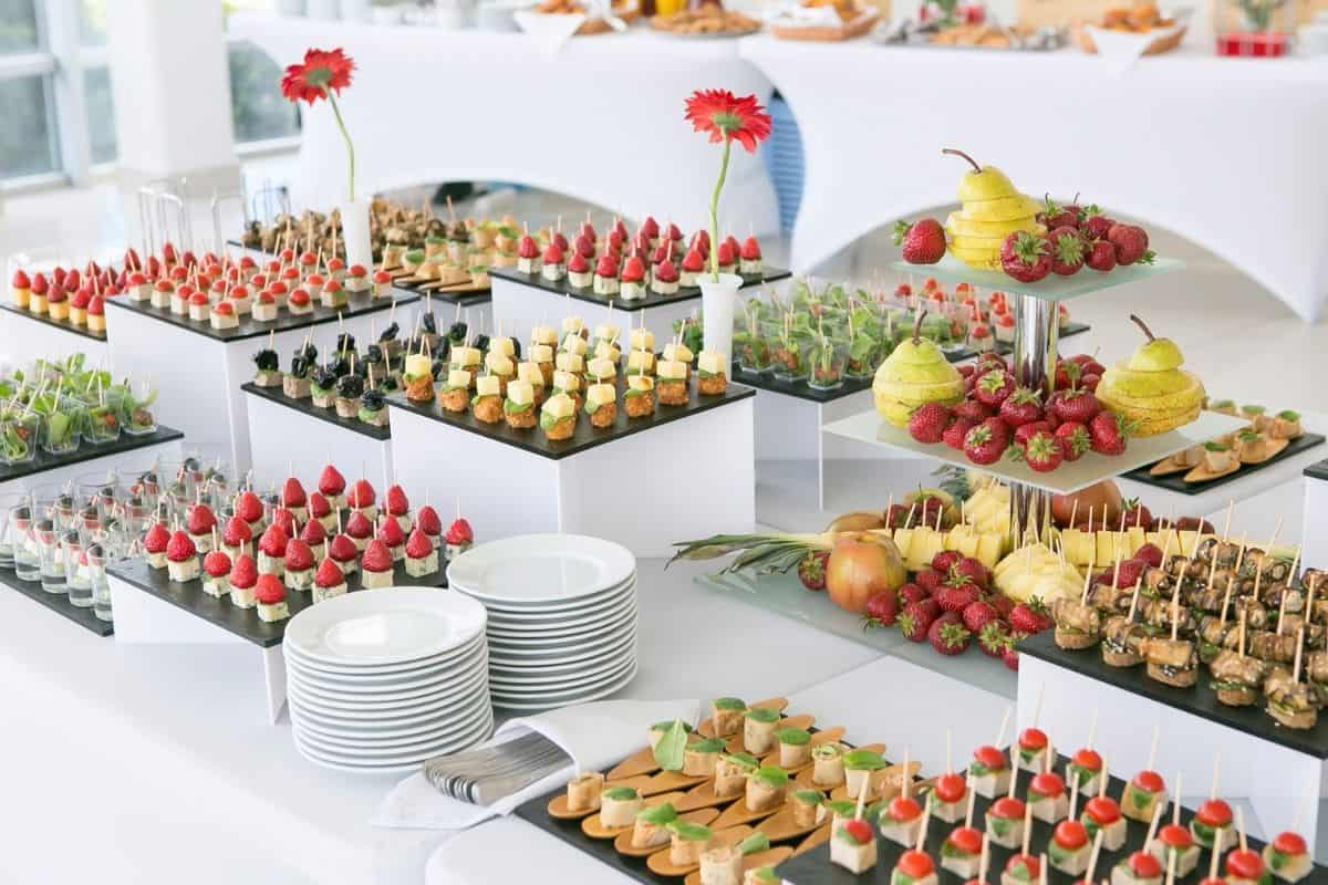 A spread of appetizers at a party on a table.