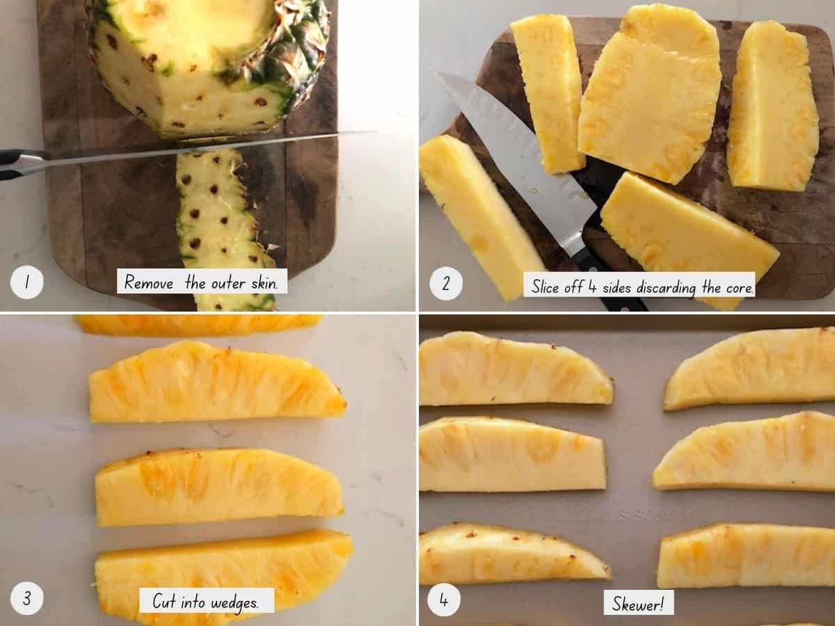 Showing how to cut pineapple for grilling on the BBQ.