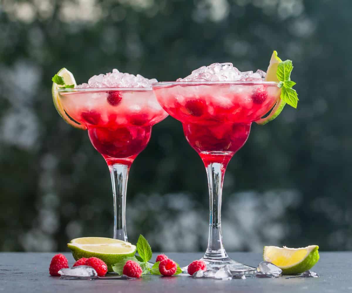 Fruity cocktail with raspberries.