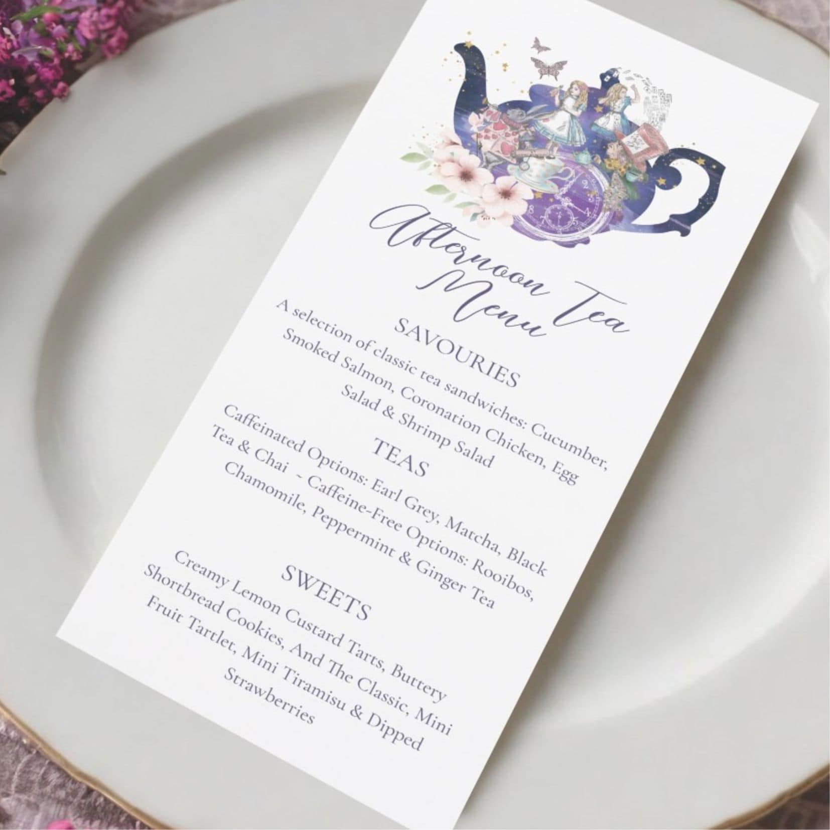 Tea party menu.