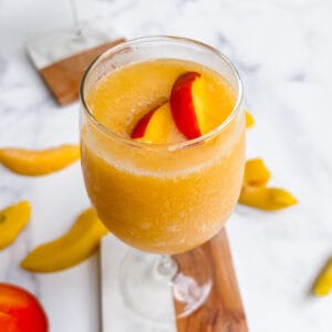 Peach frose recipe with peach slices inside.