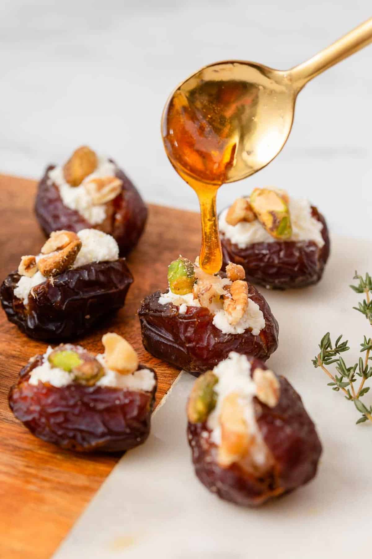 Stuffed dates drizzled with honey.