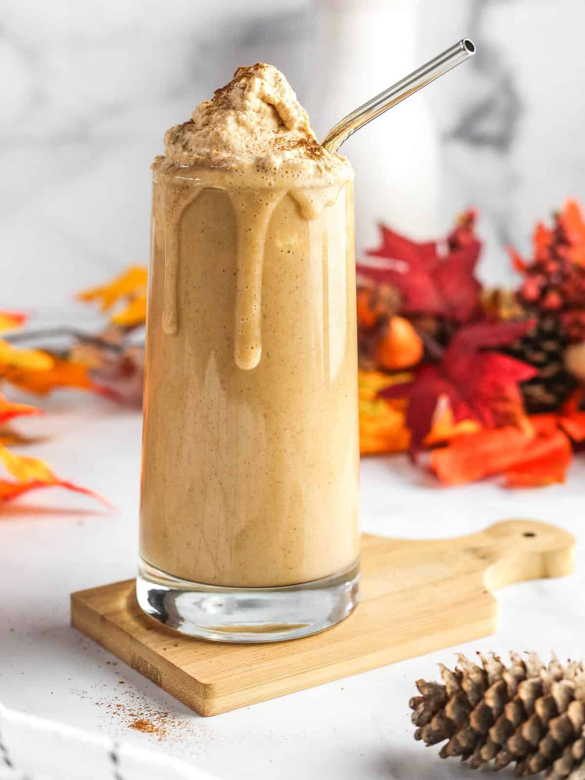 Pumpkin pie milkshake with whipped cream.