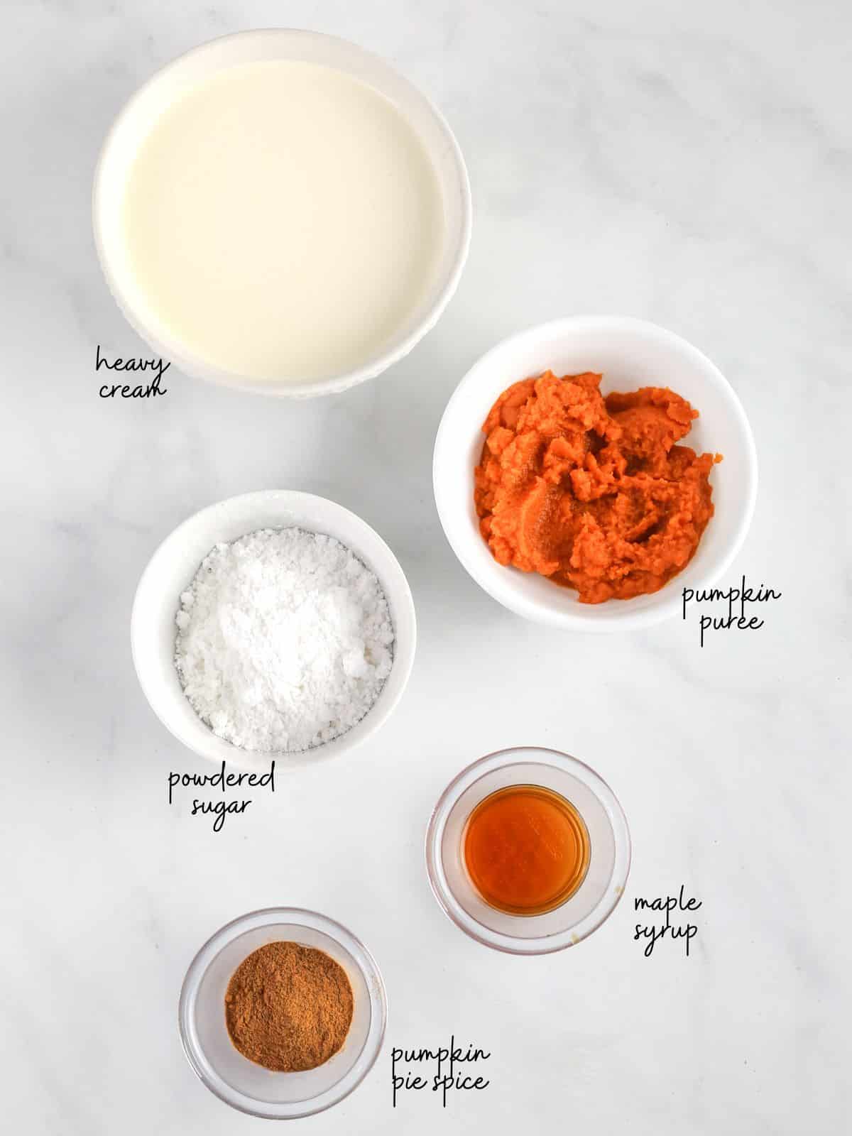 Ingredients to make pumpkin whipped cream.