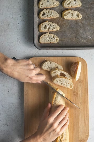 Slicing baguette.