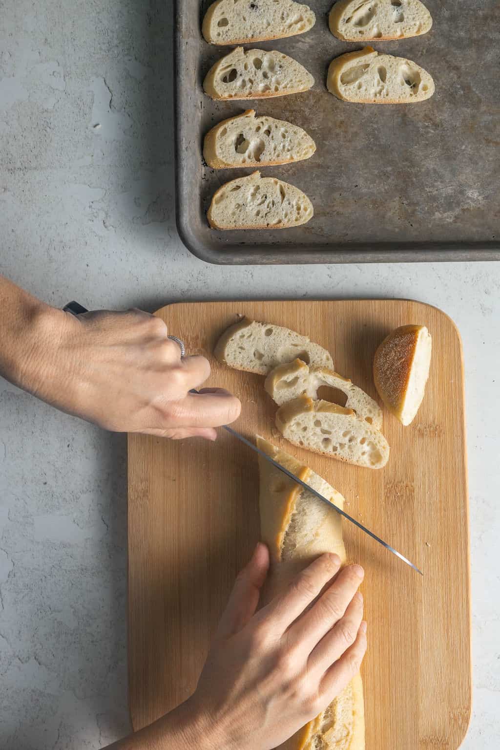 Slicing crostini.