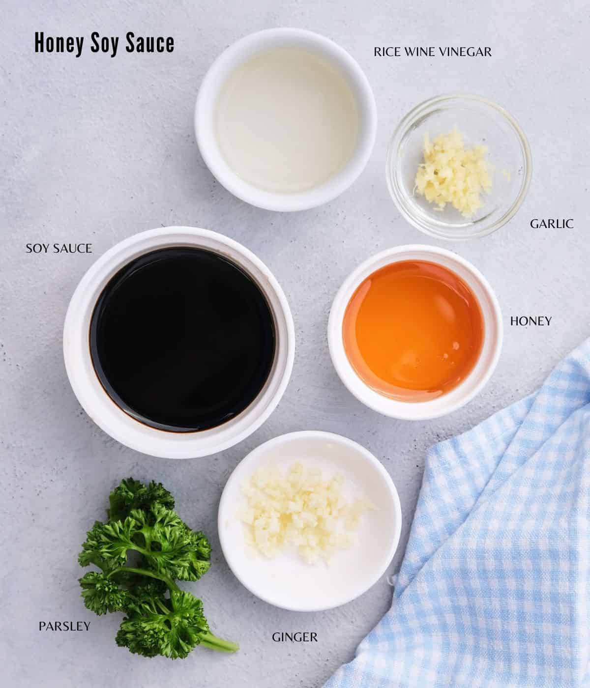 Ingredients for honey soy sauce.