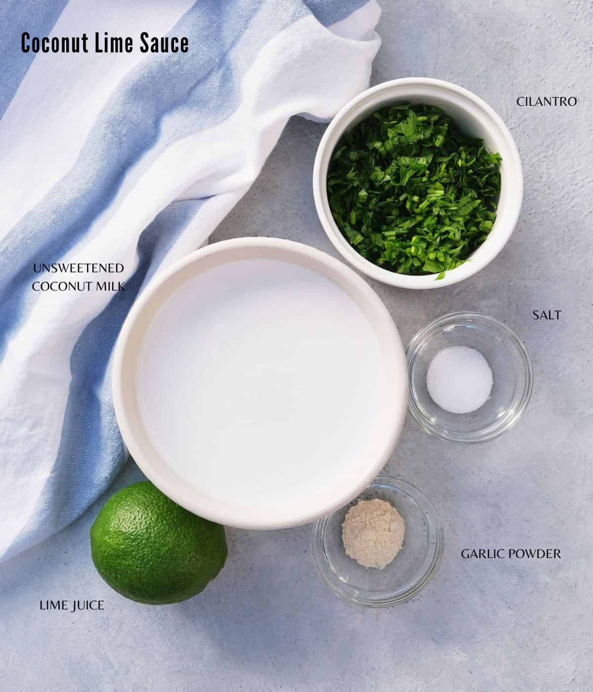 Coconut lime sauce ingredients.