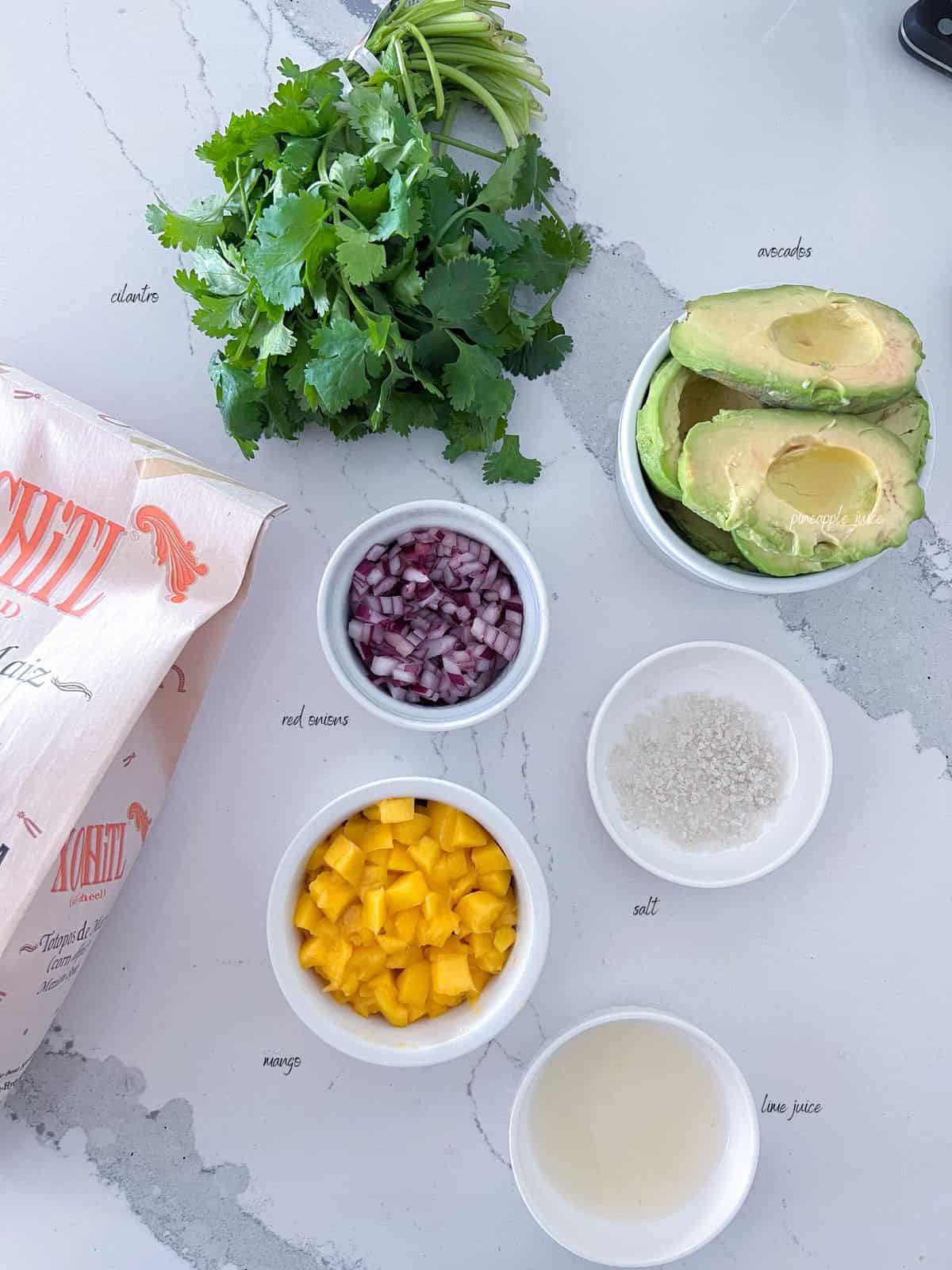 Ingredients used for mango guacamole.