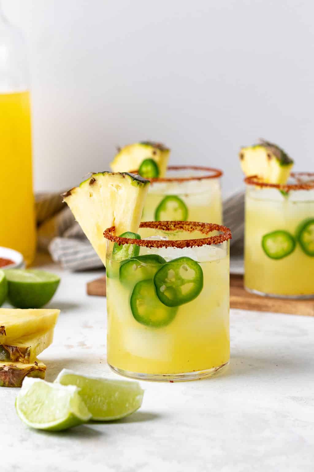 Spicy pineapple margarita with jalapenos and pineapple.