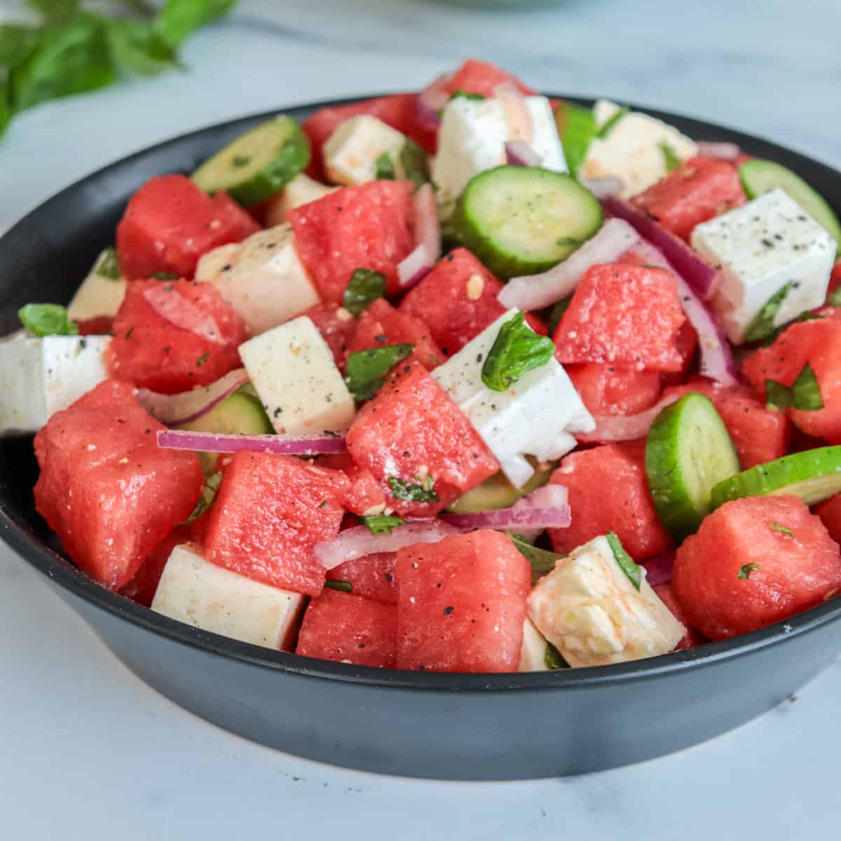 Watermelon salad with feta cheese.