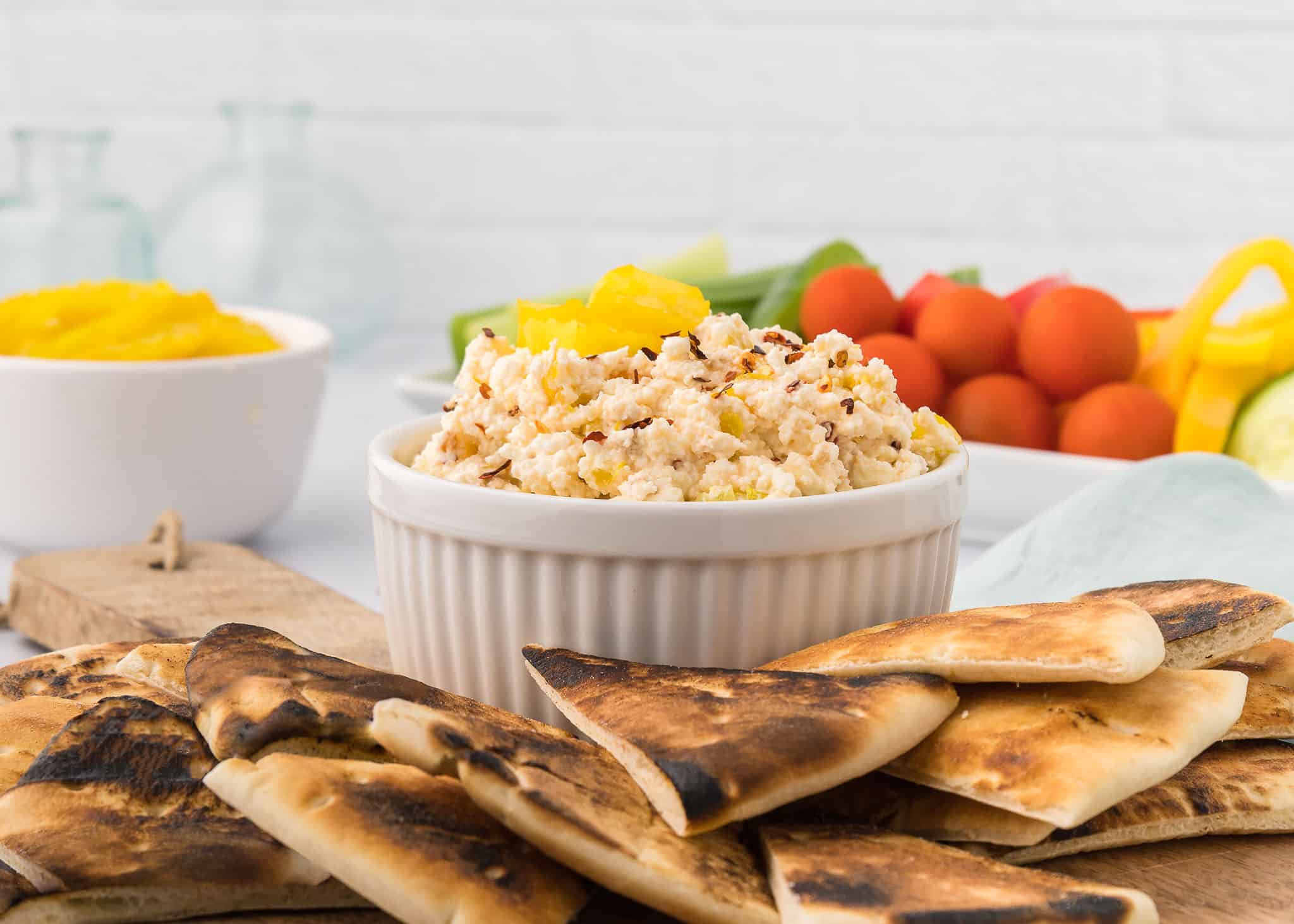 Greek feta cheese dip in a bowk.