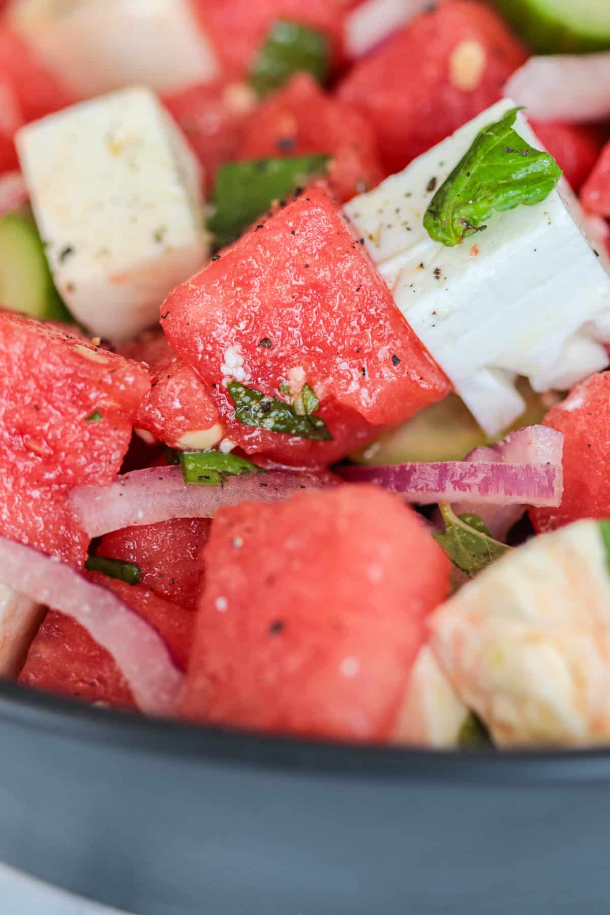 Watermelon salad close up.