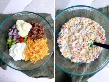 Ingredients for frito corn dip in a bowl.