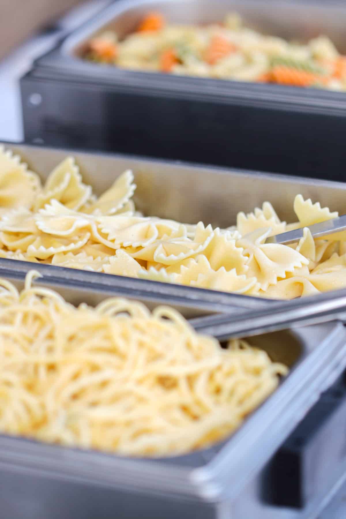 Close up of pasta at pasta bar.