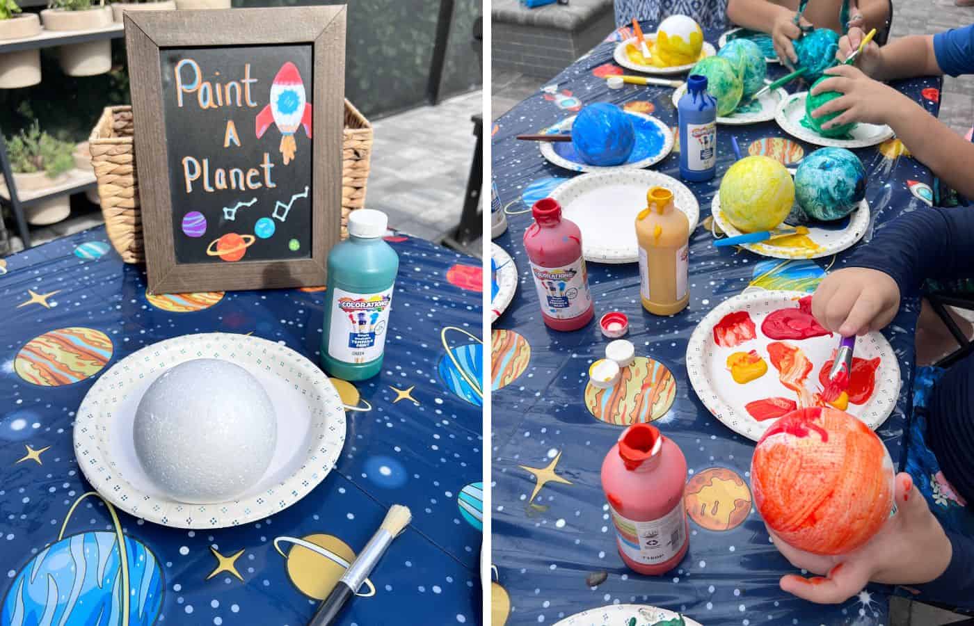 Kids painting a planet 