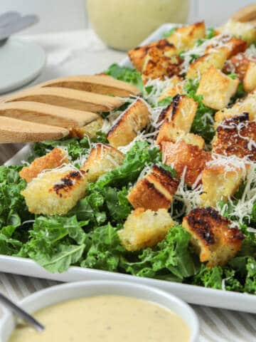 Kale Caesar salad with croutons.