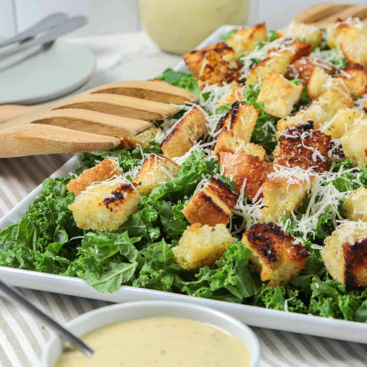 Kale Caesar salad with croutons.
