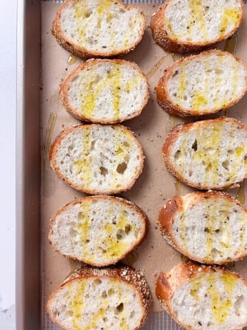 Crostini with olive oil.