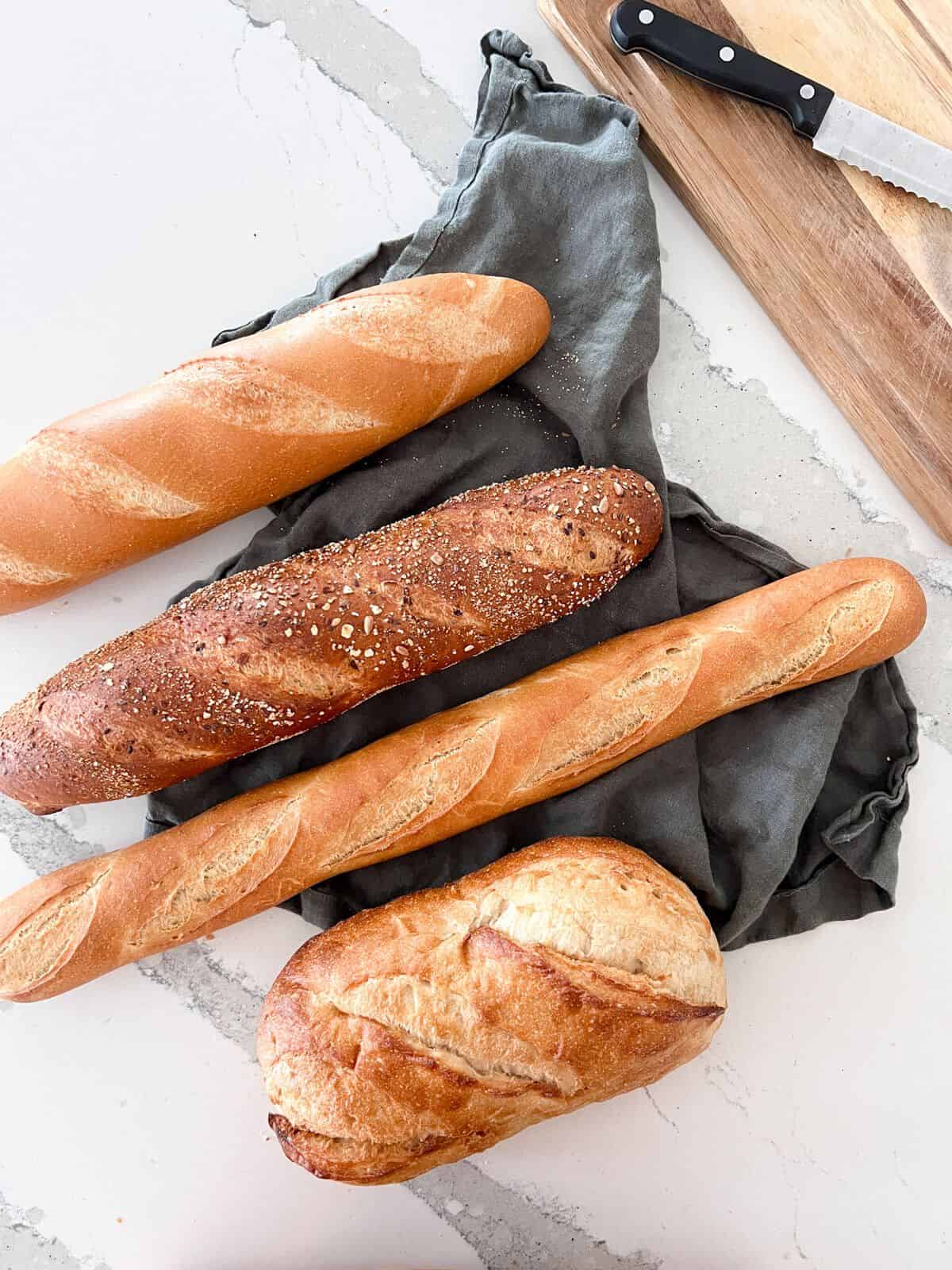 Different types of baguettes for crostini.
