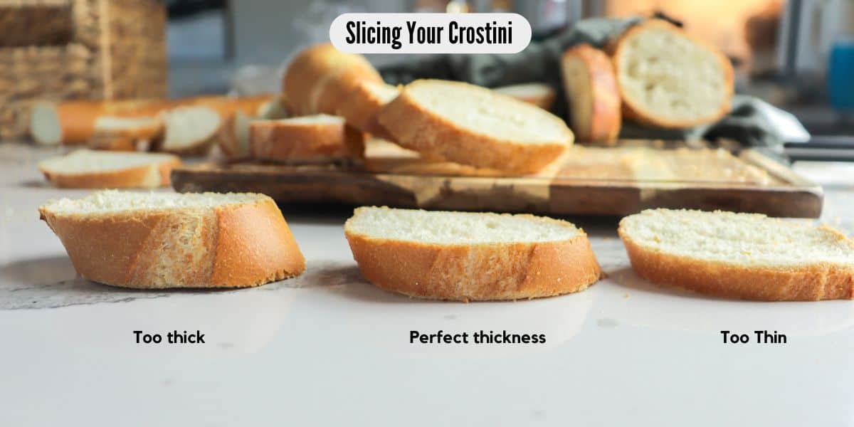 Showing the crostini thickness.