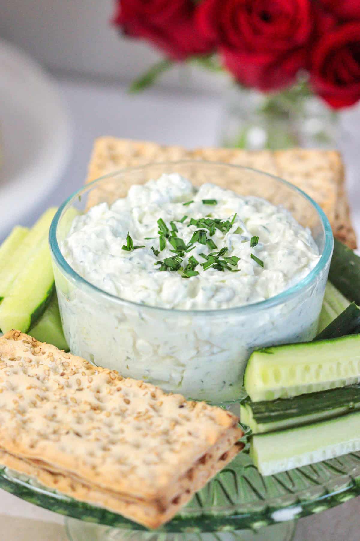 Benedictine spread in bowl with crackers.