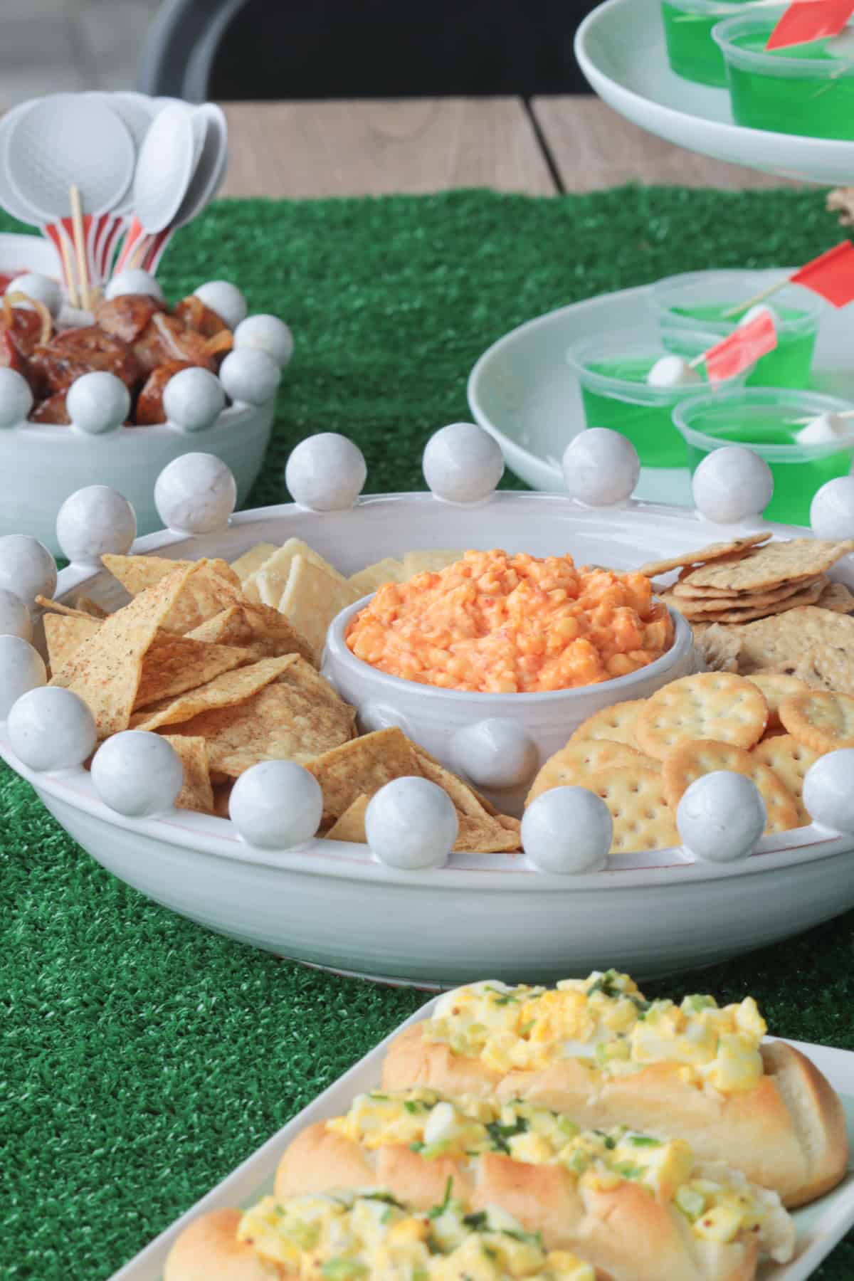 Pimento cheese dip on table.