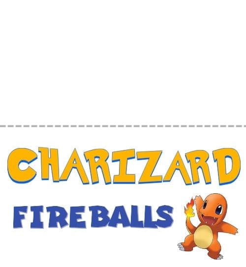 Pokemon food label that says "charizard fireballs".