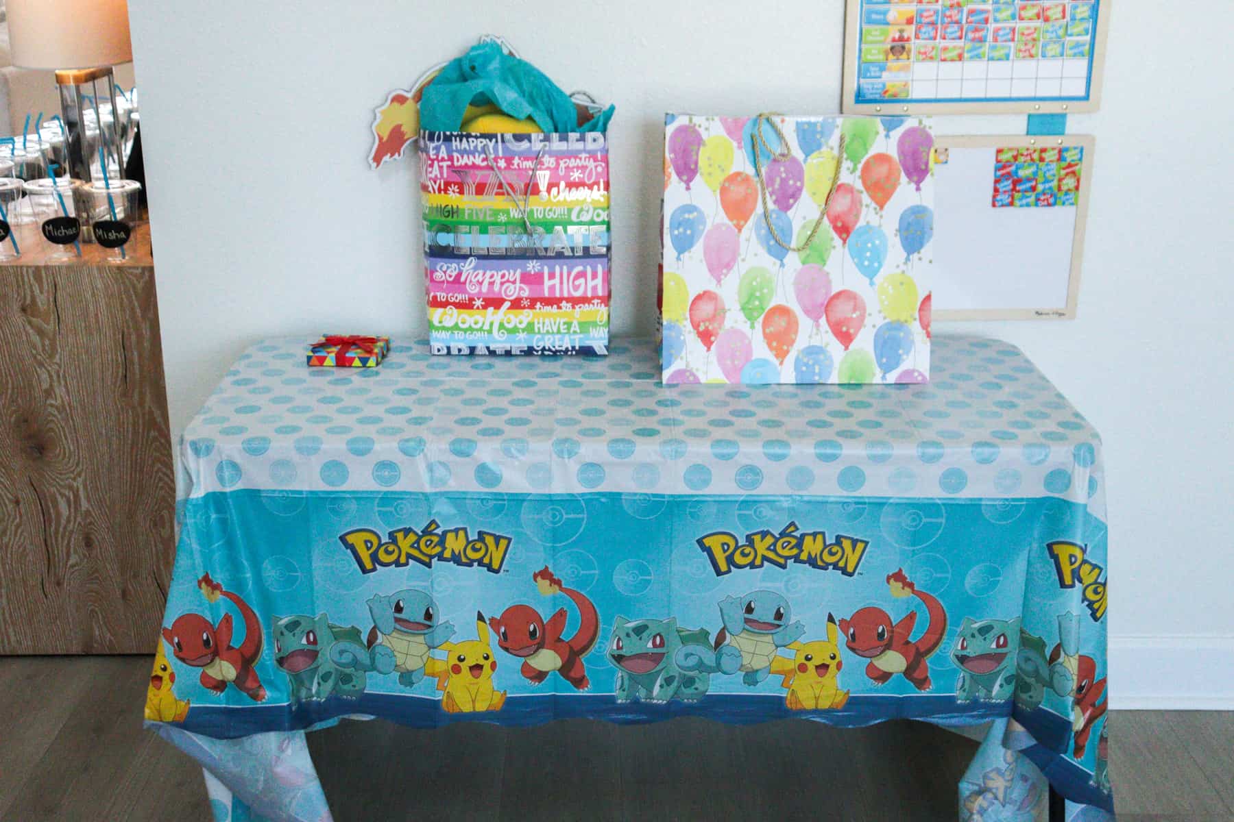 Pokemon party gift table.