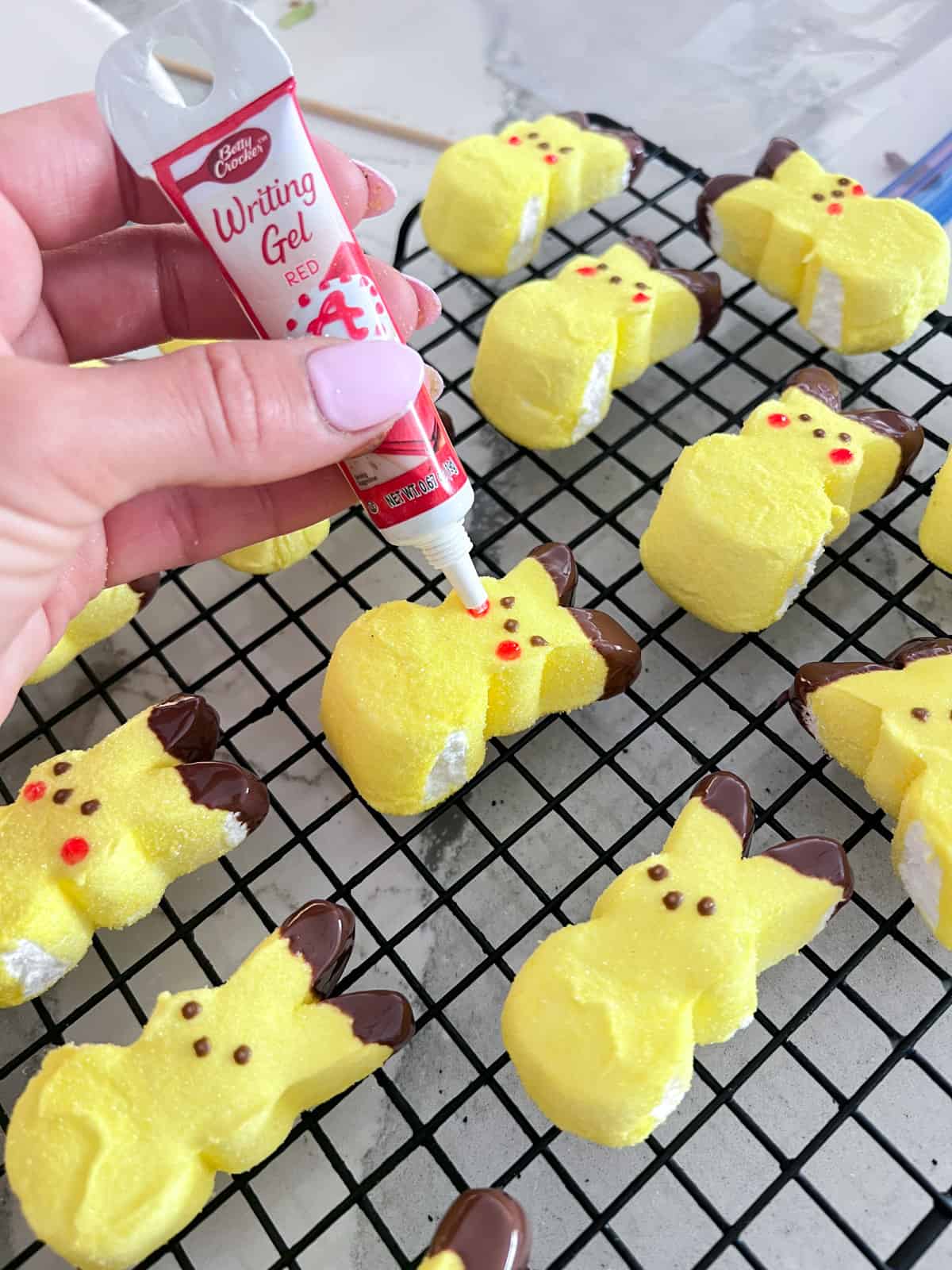 Making Pikachu peeps for a party.