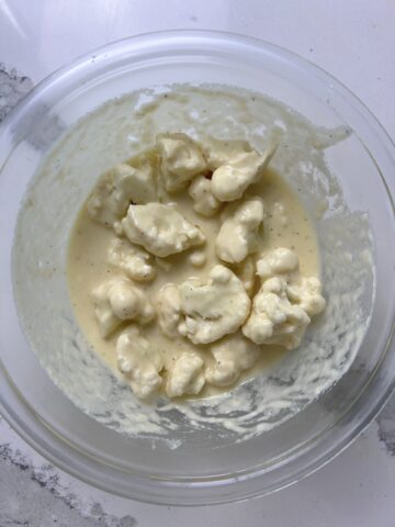 Batter mixture with cauliflower.