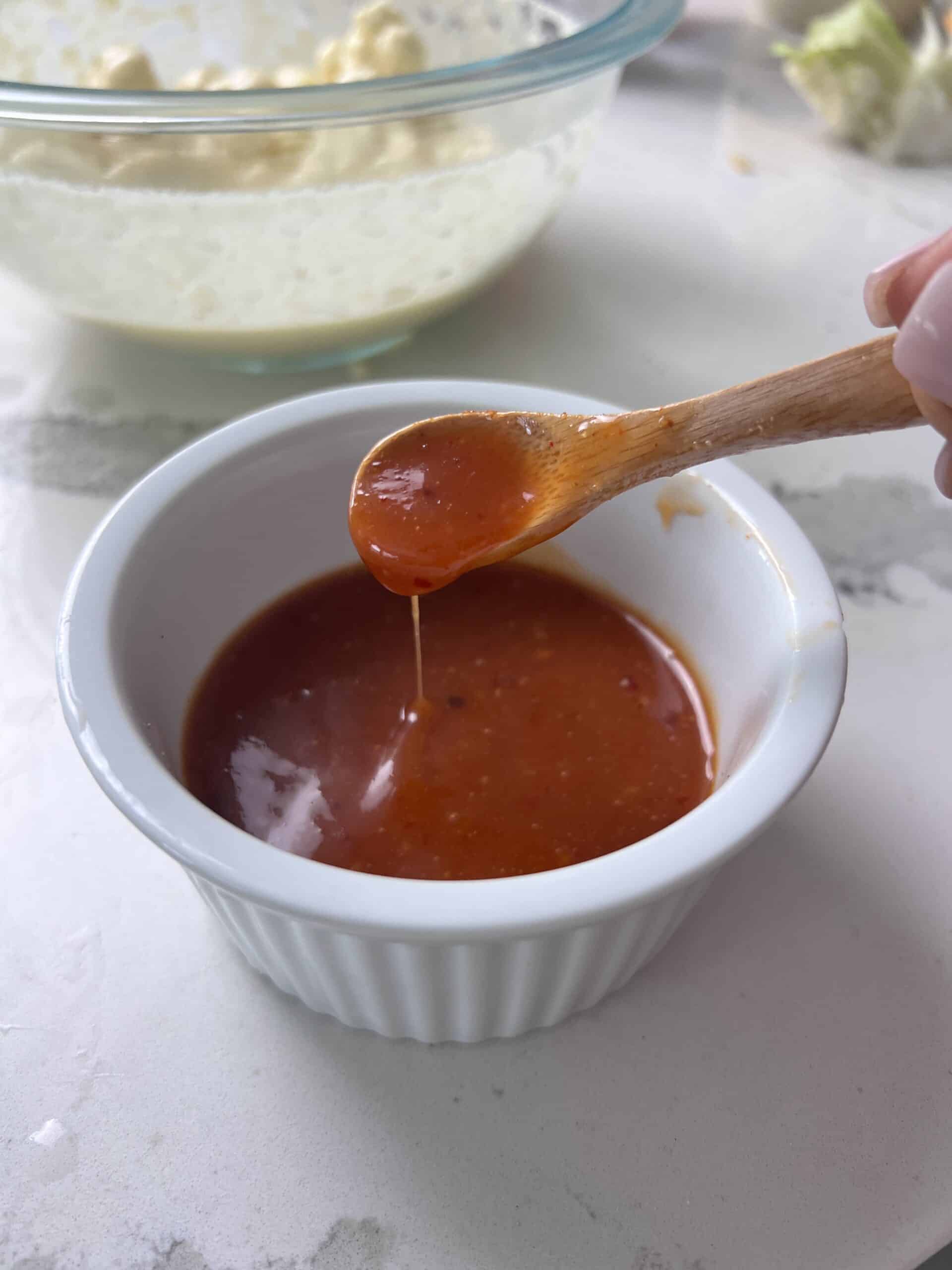 Sweet spicy chili sauce in a bowl.