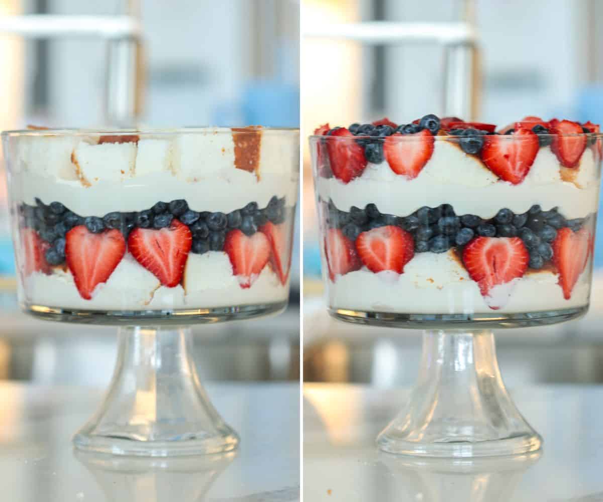 Layer the final layers with cream and cake.