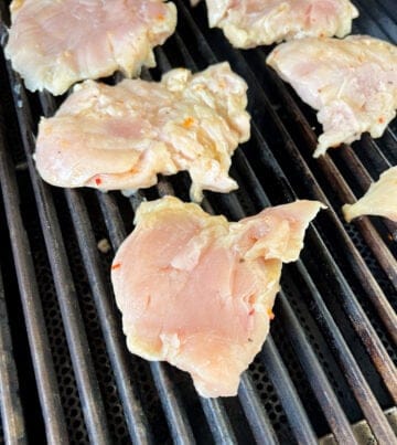 Chicken breasts on the grill.