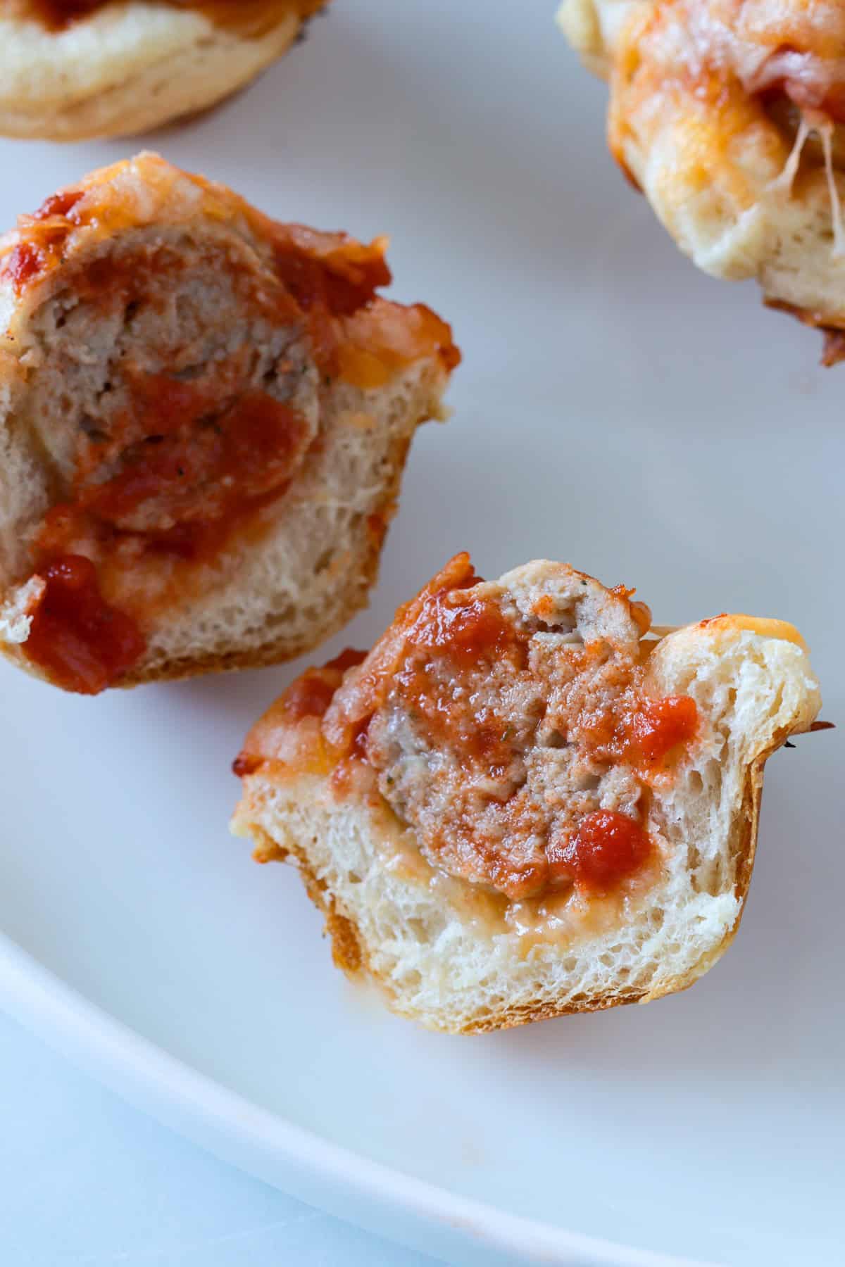 Inside of meatball biscuit cup.