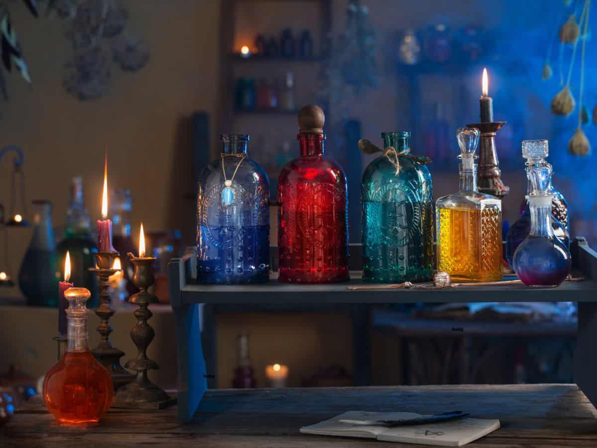 Potions of different colors.