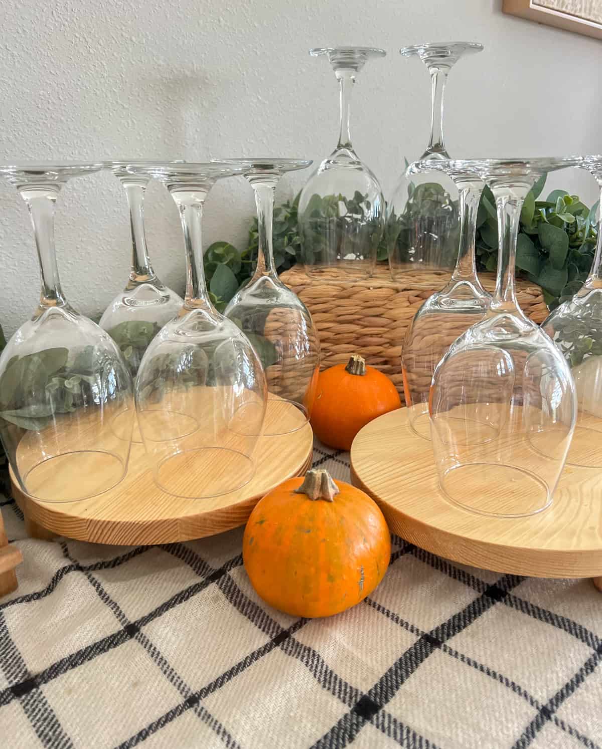 Wine glasses for an apple cider bar.