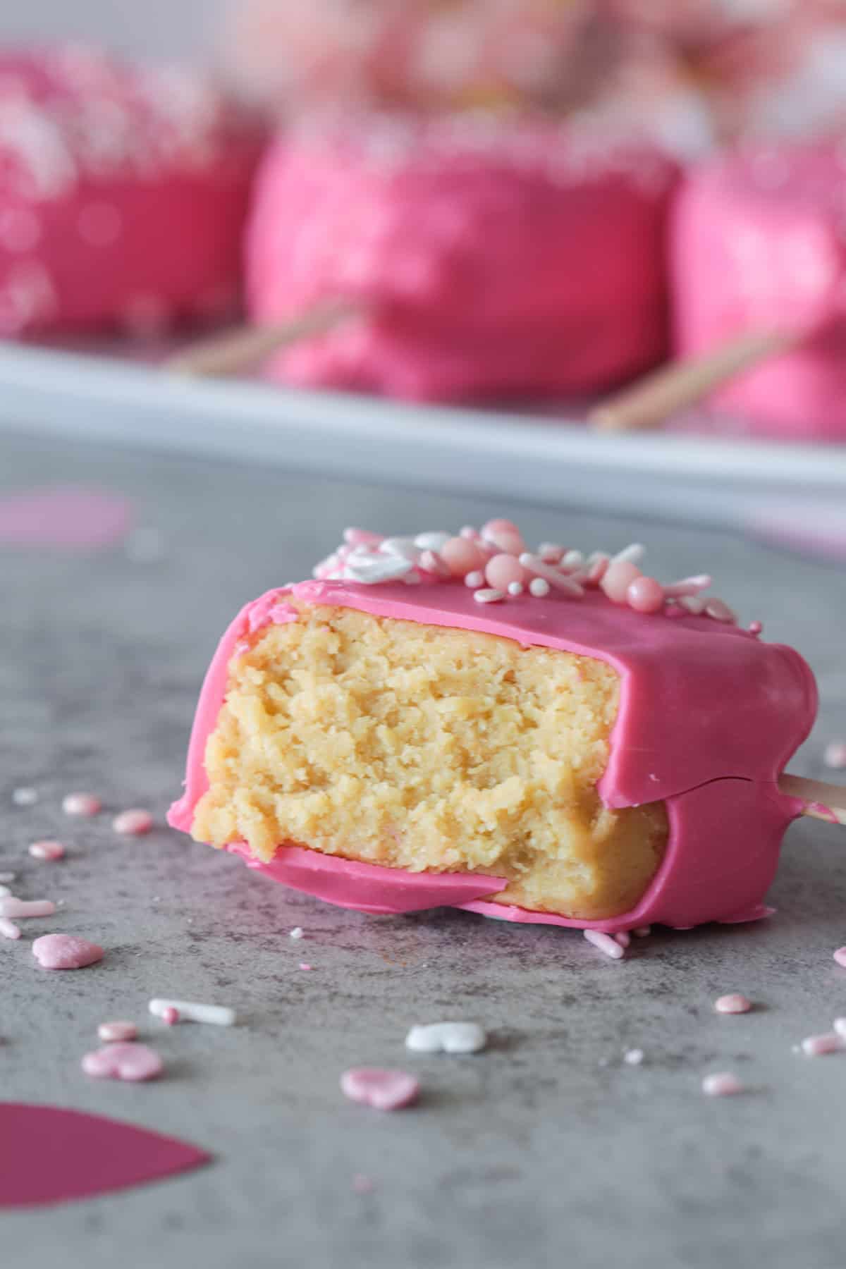 Cake heart pops on a stick.