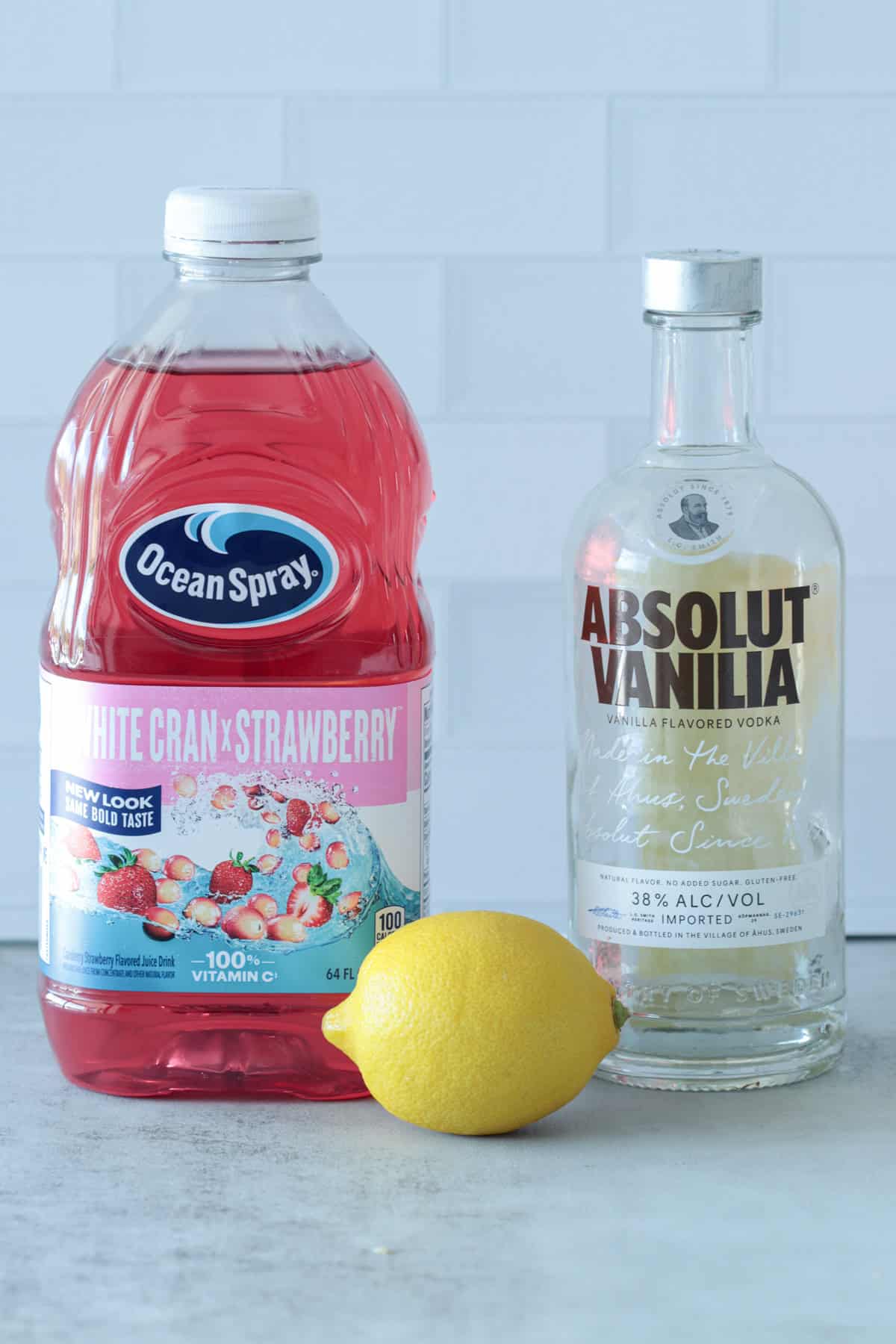 Ingredients for pink cocktail.