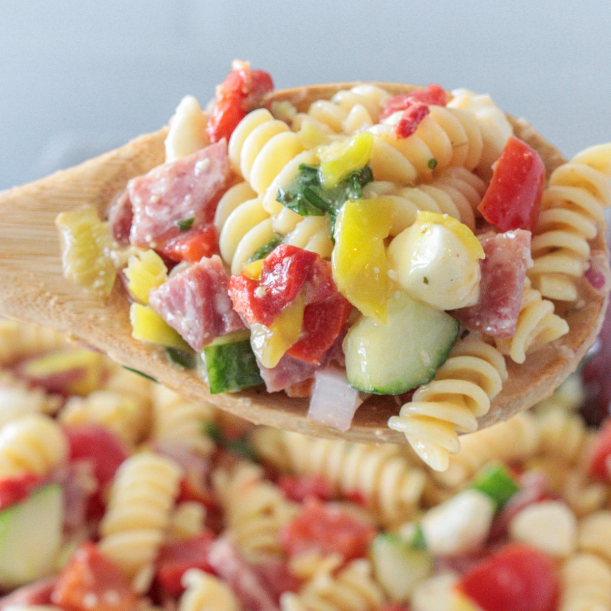 Italian pasta salad using olive garden dressing.