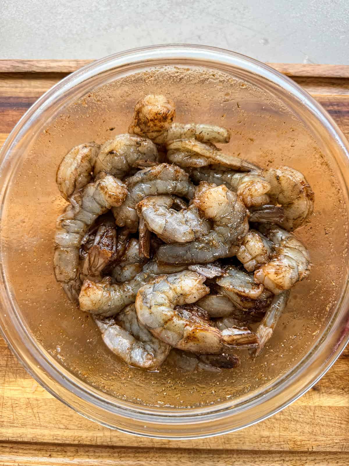 Bowl of seasoned shrimp.