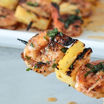 Shrimp and pineapple skewer.