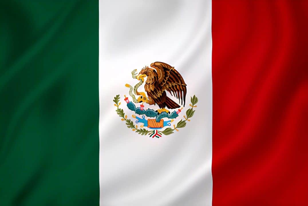 Mexico flag with red, white, and blue horizontal stripes